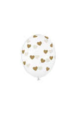 Ballon 30 cm transparant, hart goud 6 stuks