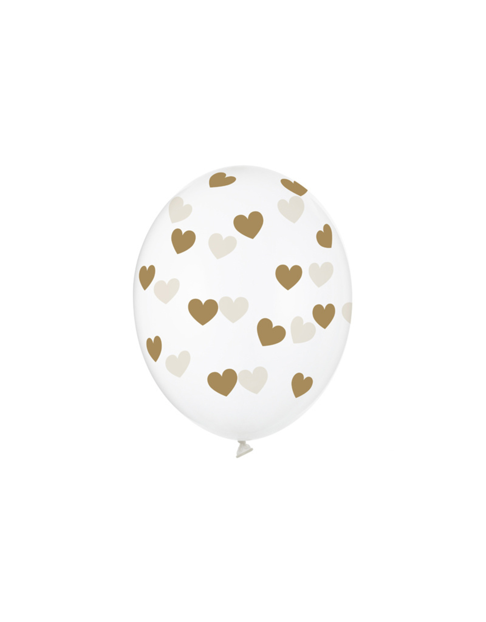 Ballon 30 cm transparant, hart goud 6 stuks