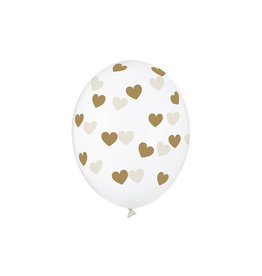 Ballon 30 cm transparant, hart goud 6 stuks