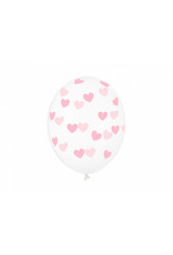 Latex ballonnen transparant met baby roze hartjes 6 stuks