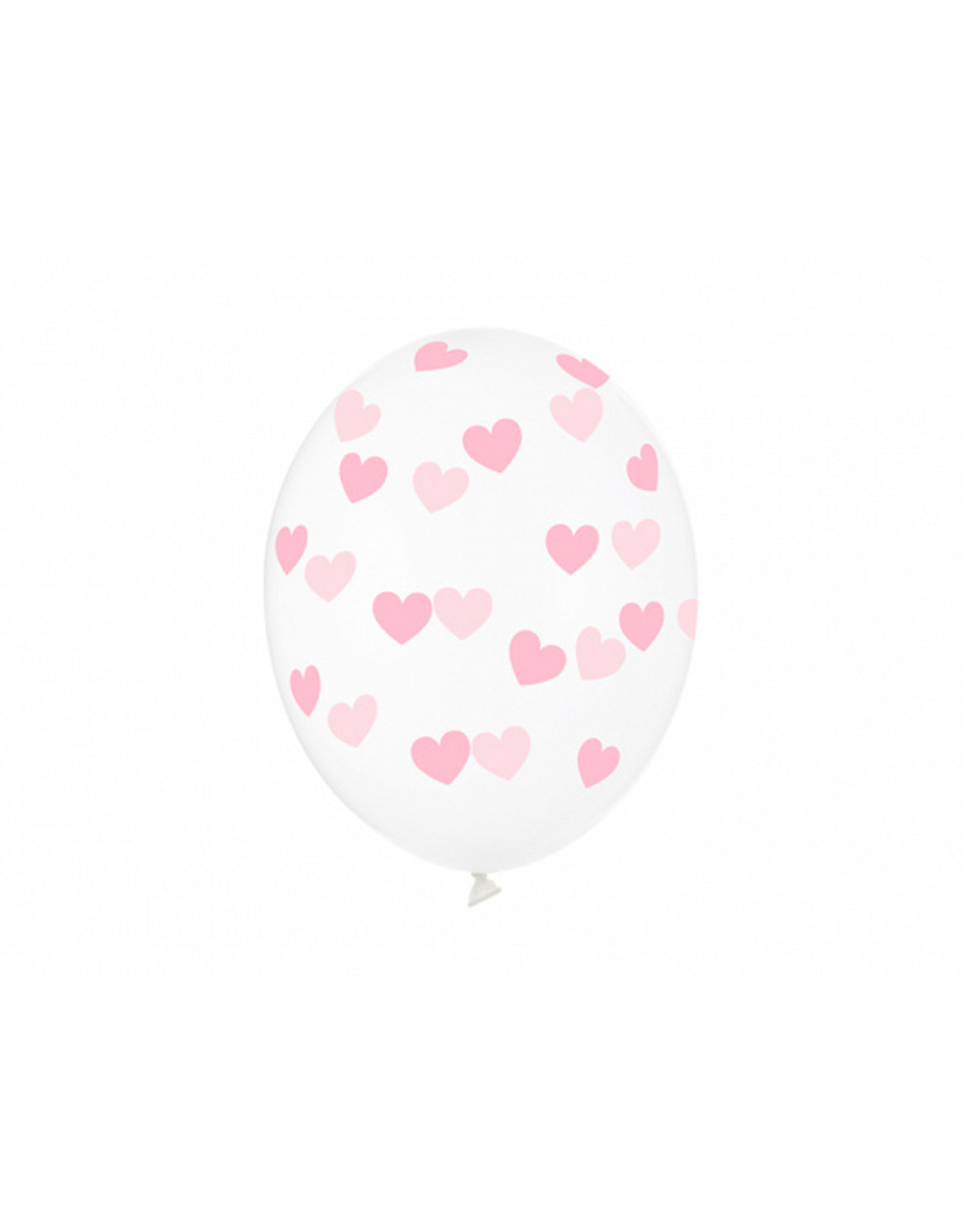 Latex ballonnen transparant met baby roze hartjes 6 stuks