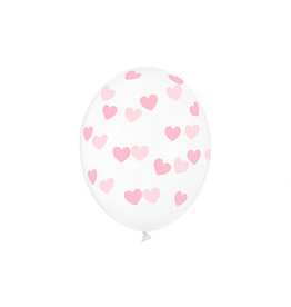 Latex ballonnen transparant met baby roze hartjes 6 stuks