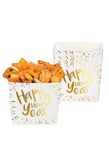 Set 6 bakjes Happy New Year wit met goud