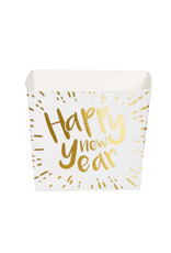 Set 6 bakjes Happy New Year wit met goud