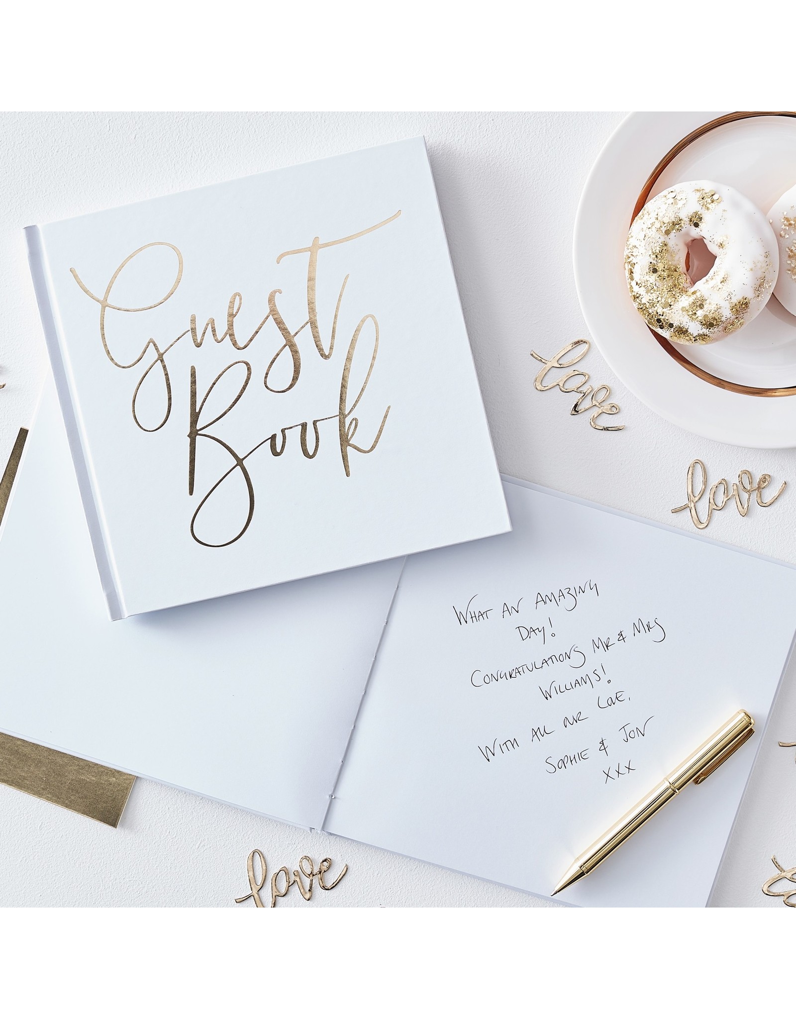 Gastenboek wit met gouden opdruk