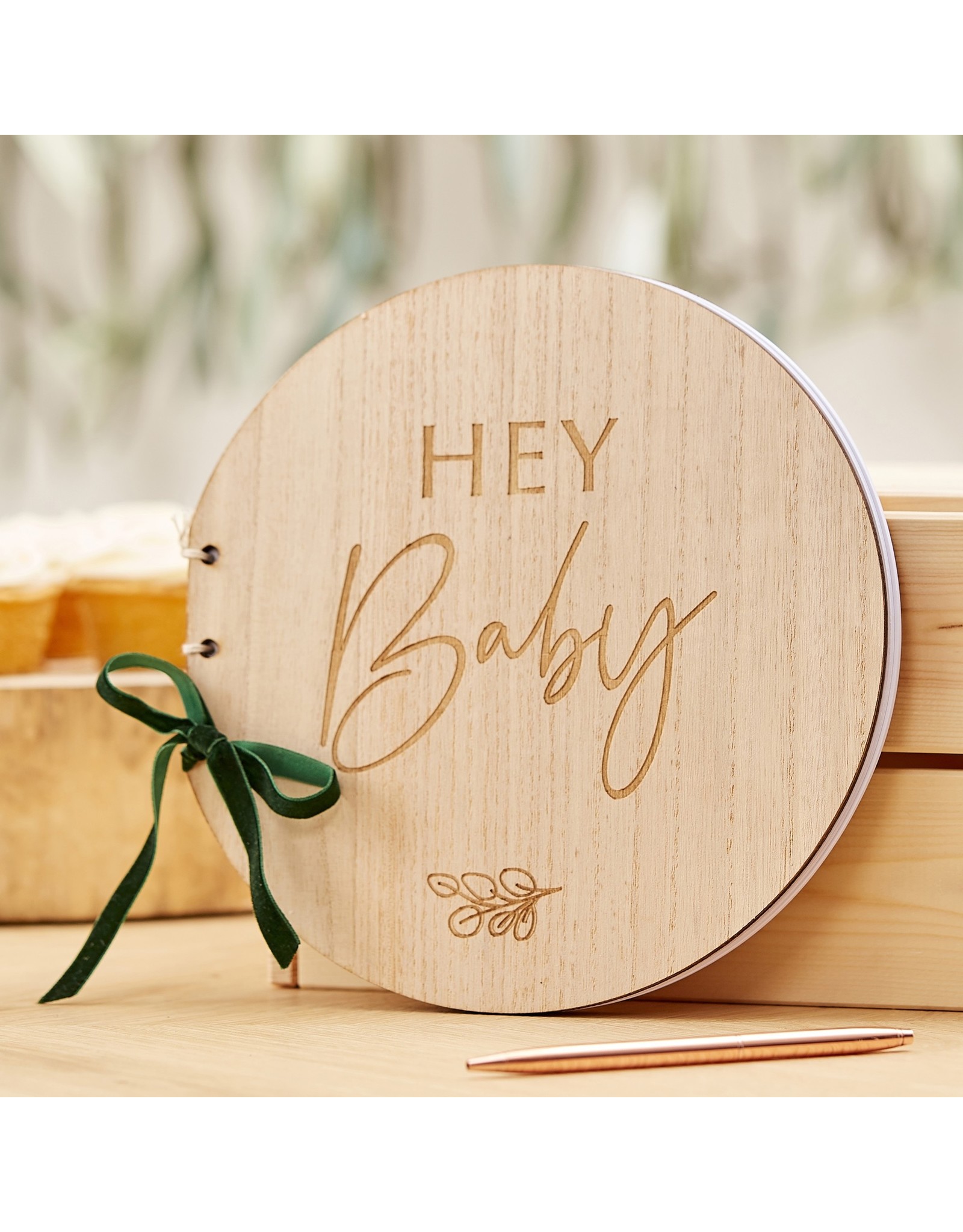 Hey Baby houten gastenboek rond