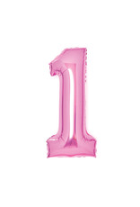 Folieballon roze cijfer 1 66 cm Folieballon roze cijfer 1 66 cm