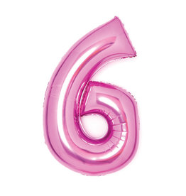 Folieballon roze cijfer 6 66 cm