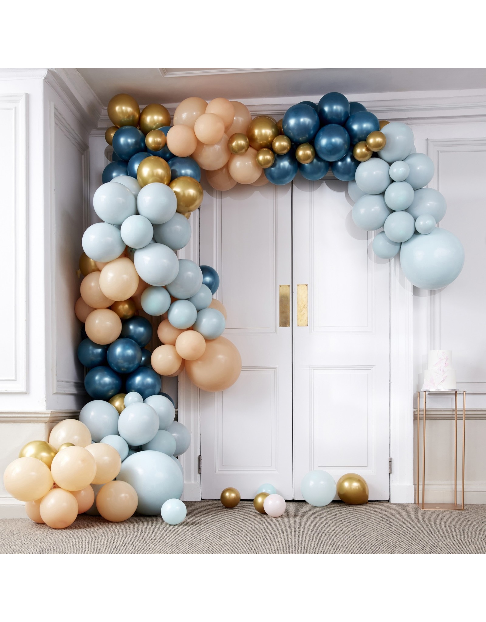 Ballonnenboogset DIY XL chrome gold, peach en mint (12 meter)