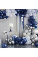 Ballonnenboogset DIY XL chrome silver + blauw 12 meter