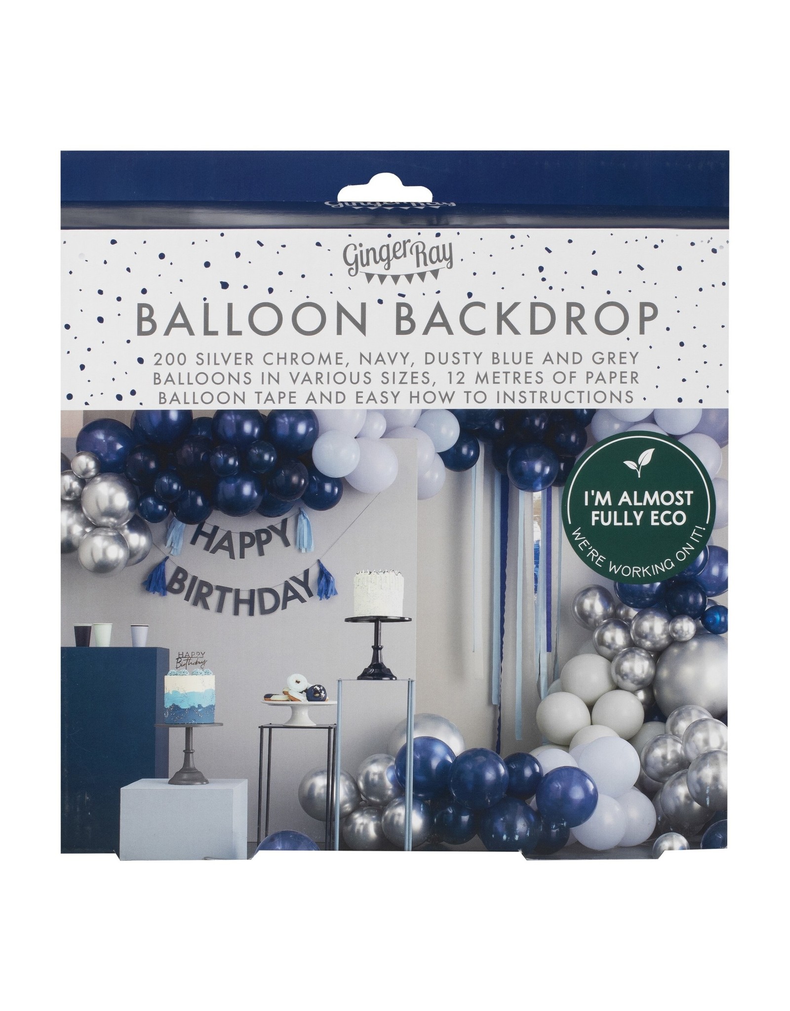 Ballonnenboogset DIY XL chrome silver + blauw 12 meter