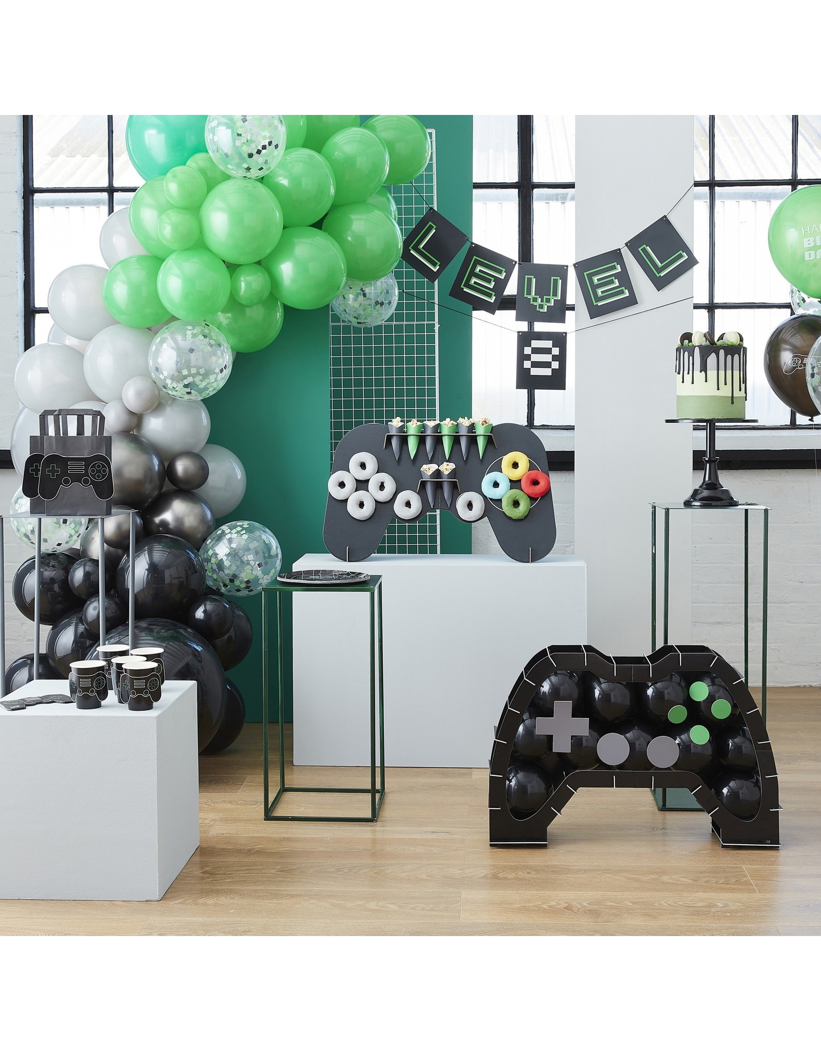 ballonnenboogset DIY  groen zwart game 70 delig