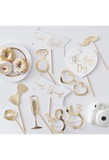 Trouwerij photo booth props goud/wit 10-delig