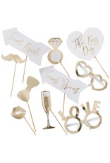 Trouwerij photo booth props goud/wit 10-delig