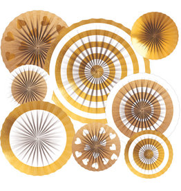 Decoratie set rosettes wit/goud 8-delig