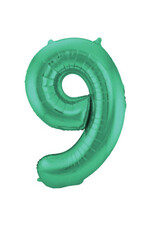 Folieballon mat groen cijfer 9 86 cm