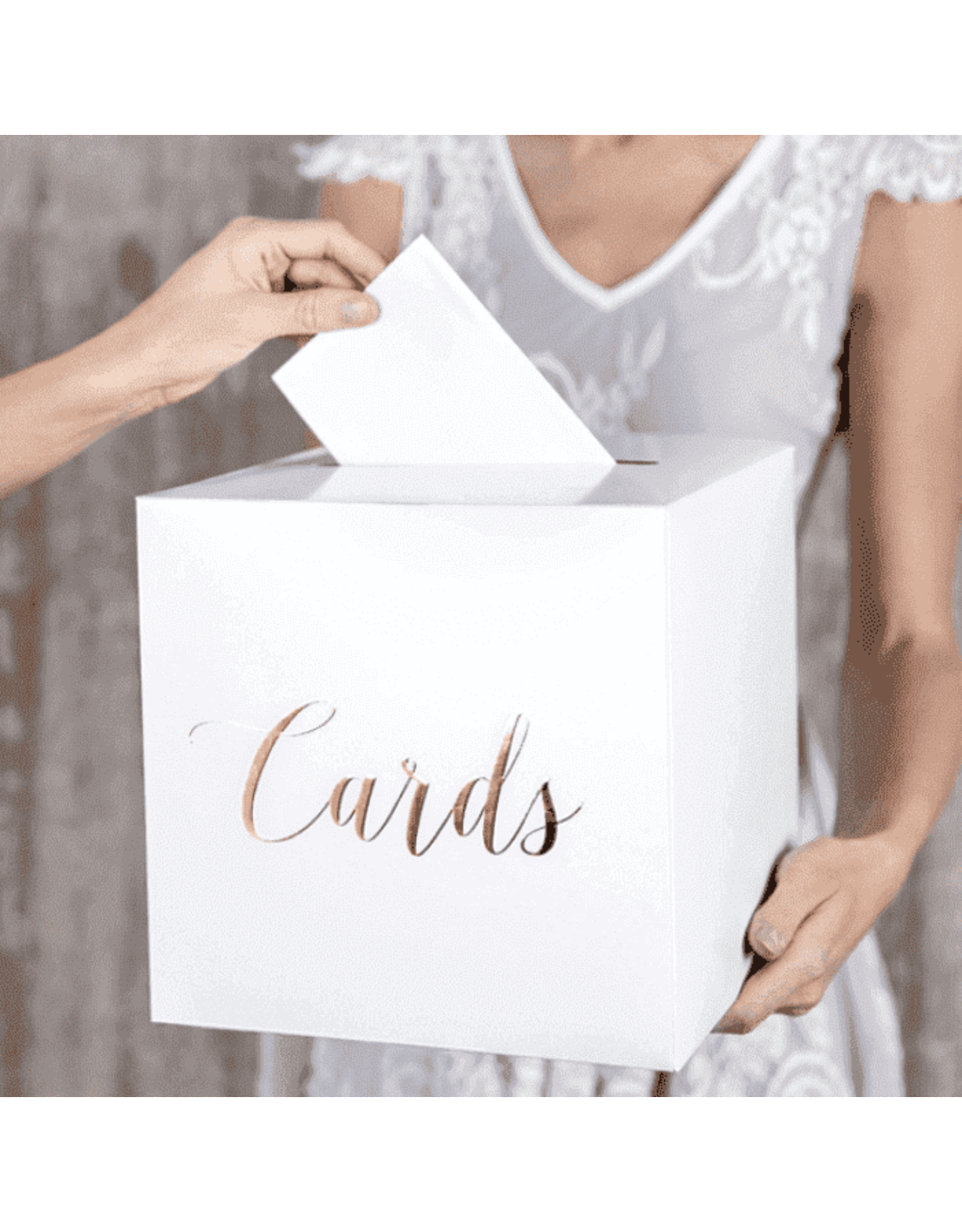 Partydeco cards box wit met rose gouden opdruk