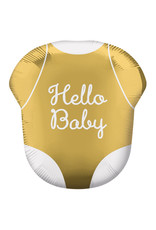 Folieballon supershape Hello baby romper goud 55x 60 cm