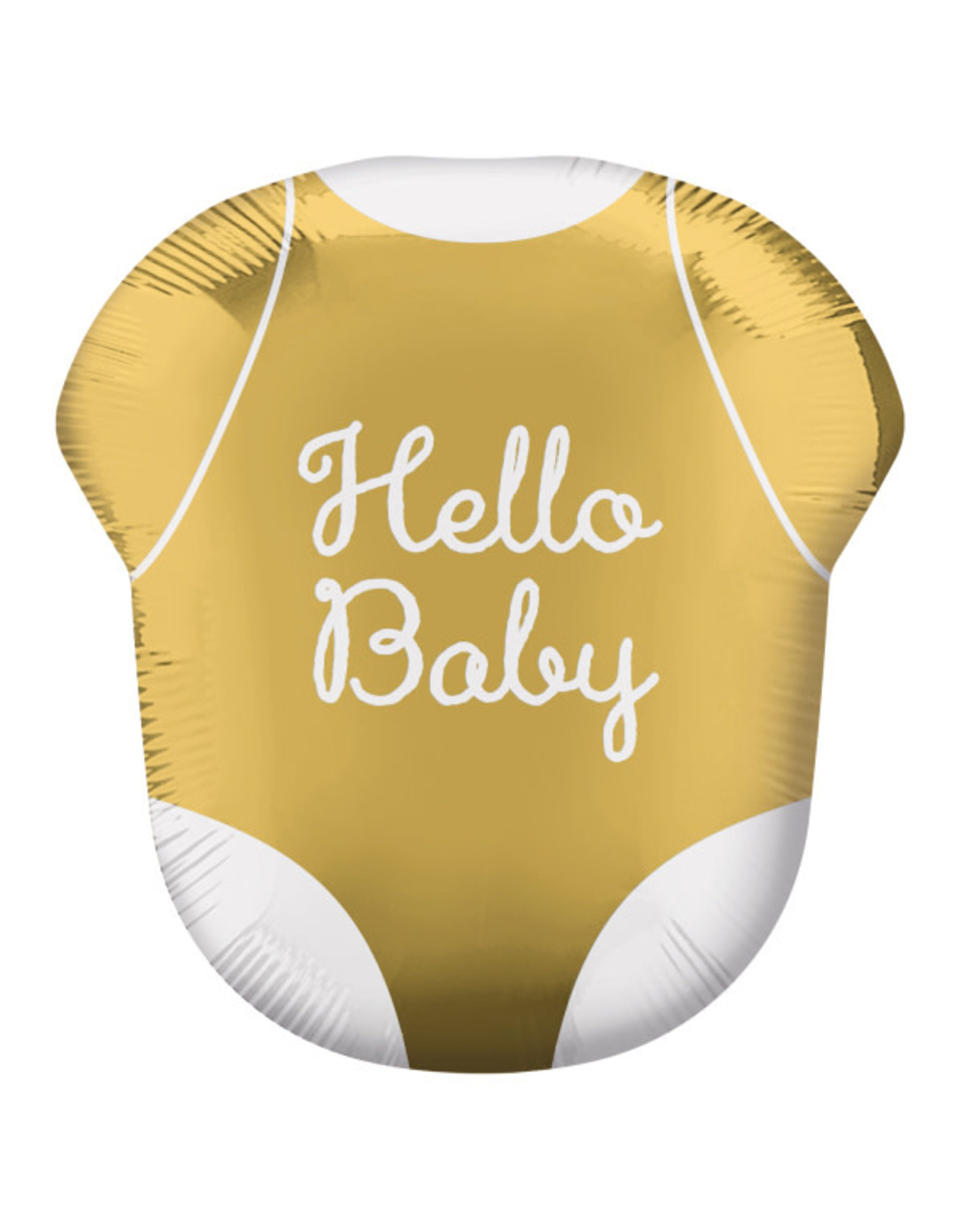 Folieballon supershape Hello baby romper goud 55x 60 cm