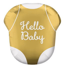 Folieballon supershape Hello baby romper goud 55x 60 cm