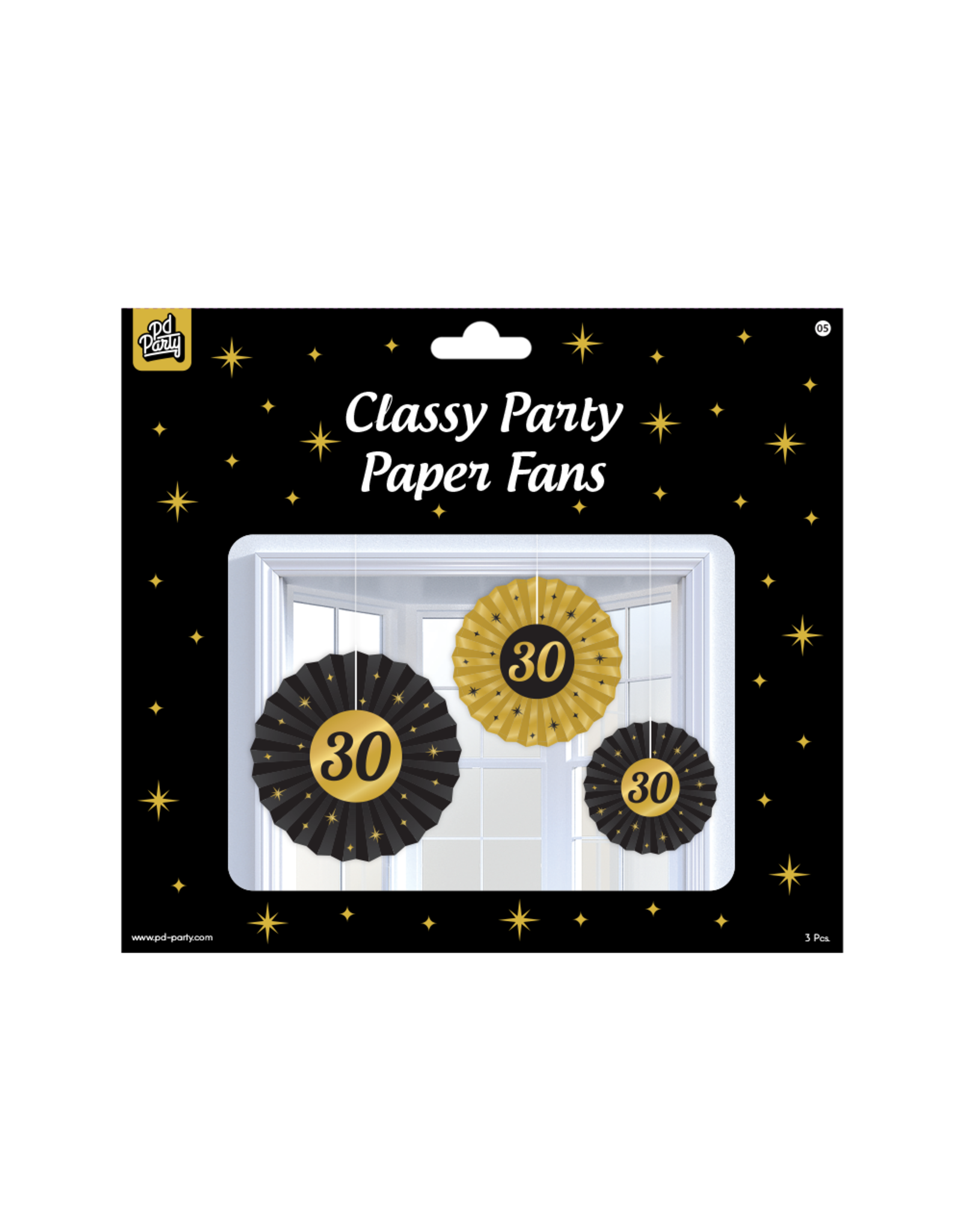 Classy party papieren waaiers 30 jaar 3-delig