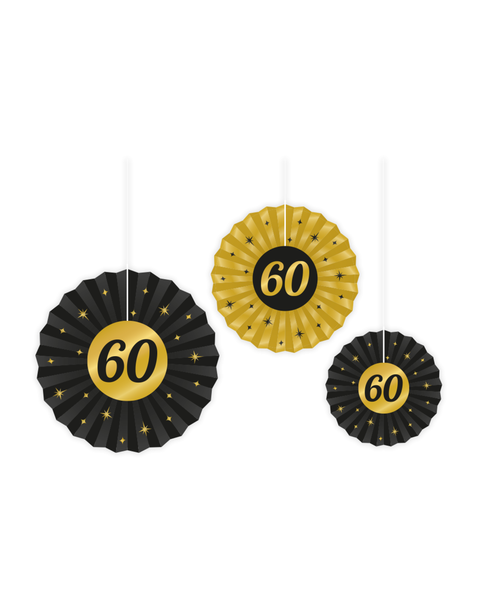 Classy party papieren waaiers 60 jaar 3-delig