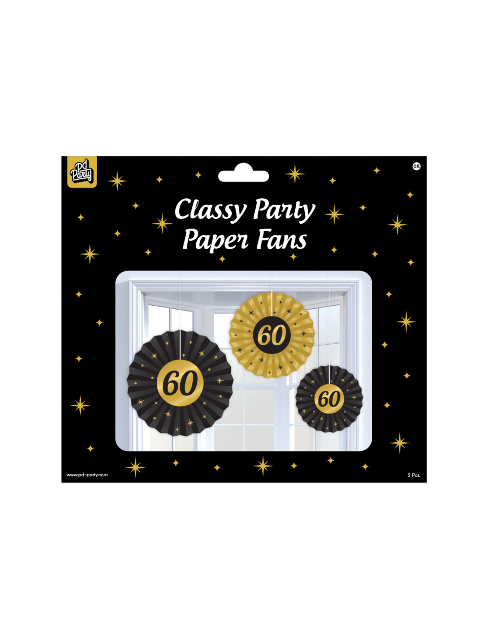 Classy party papieren waaiers 60 jaar 3-delig