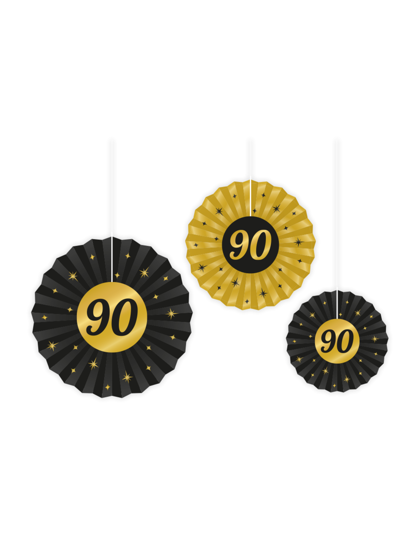 Classy party papieren waaiers 90 jaar 3-delig