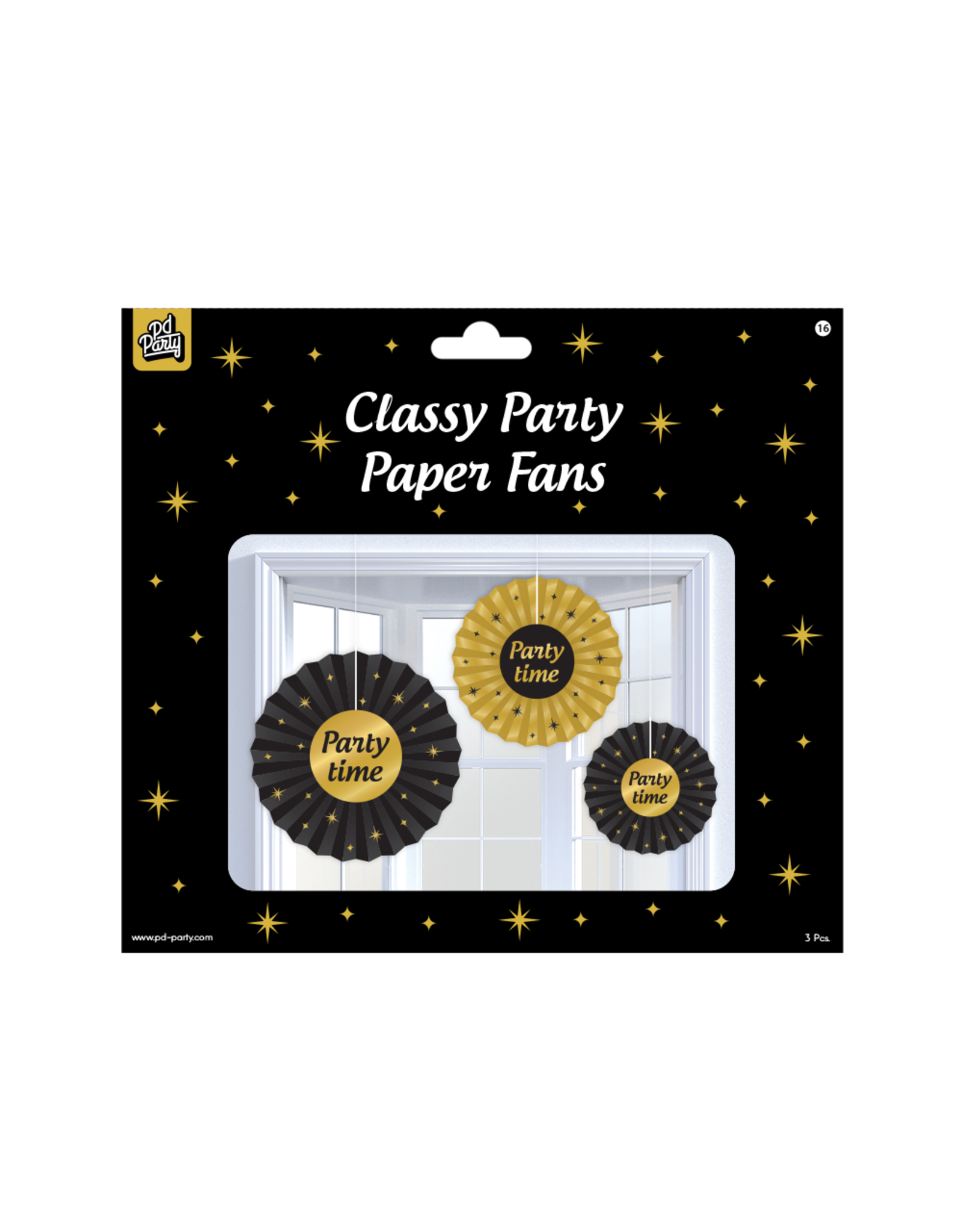 Classy party papieren waaiers Party time 3-delig