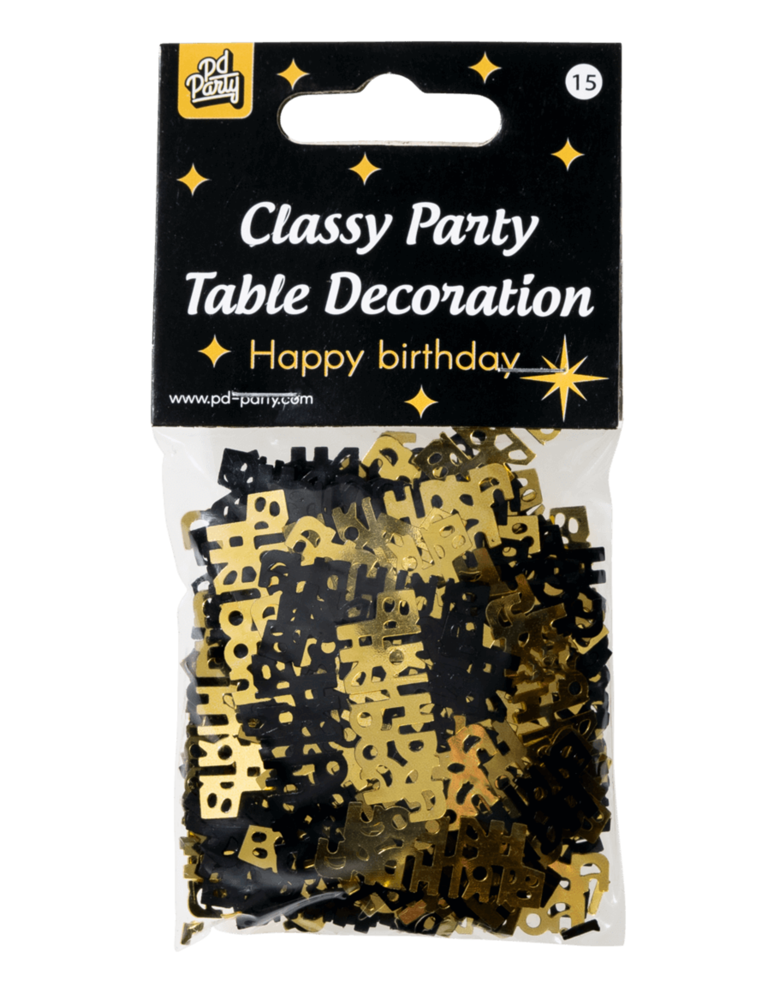 Classy tafelconfetti zwart/goud Happy birthday