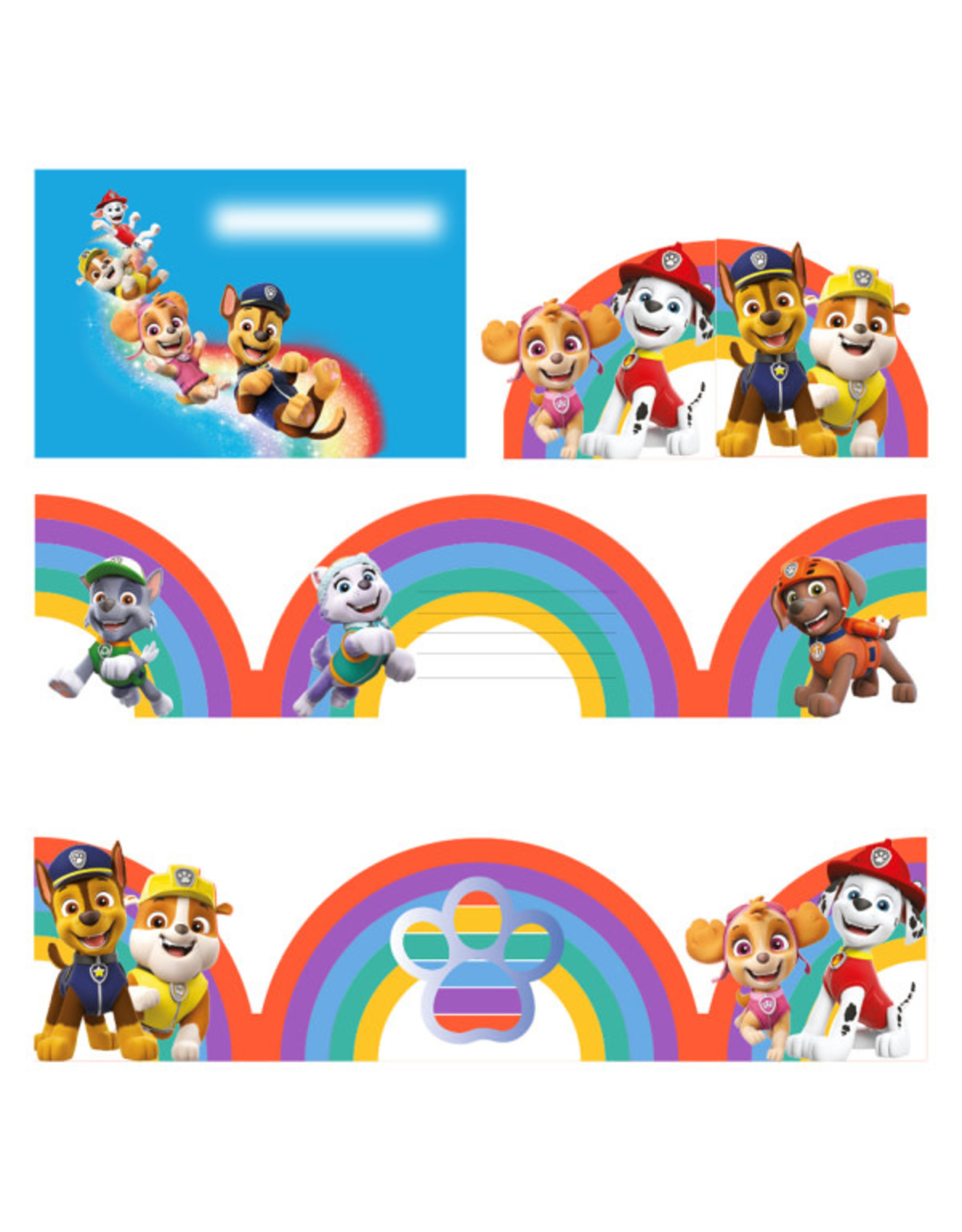 Paw Patrol rainbow uitnodigingen 8 stuks (incl envelop)