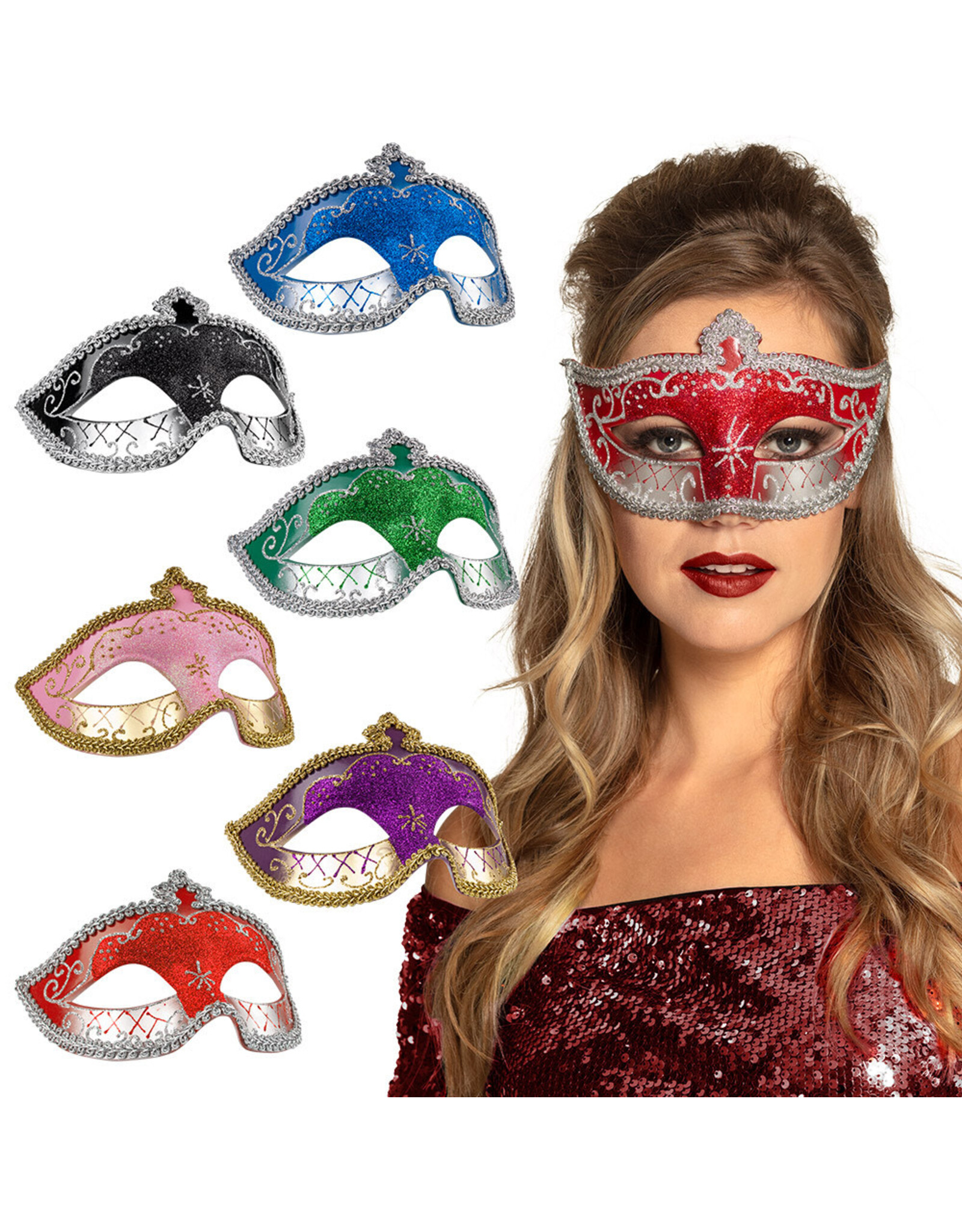 Boland oogmasker Venice corona div kleuren 1 stuk