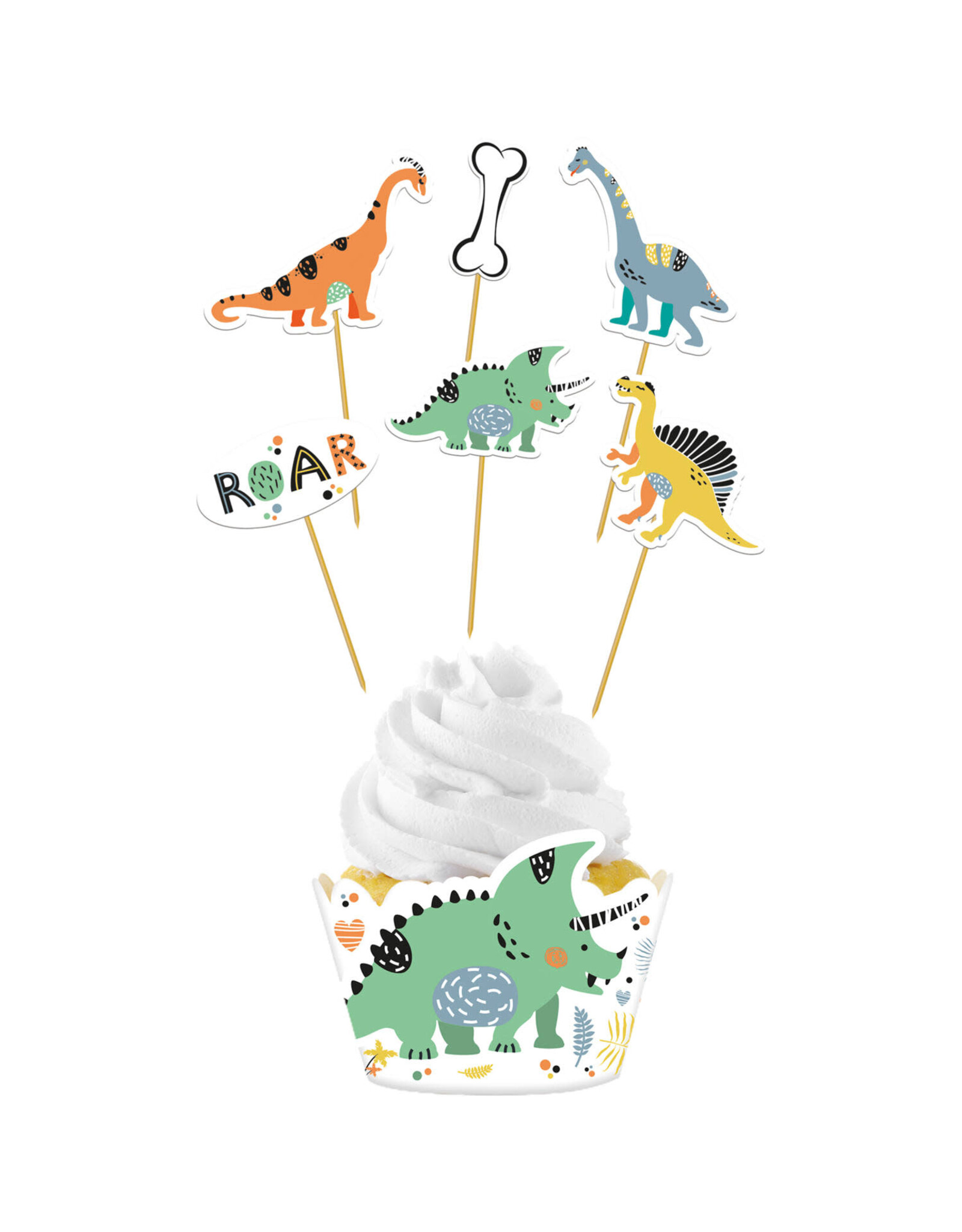 Dino roars cupcake decoratie set 12-delig