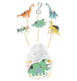 Dino roars cupcake decoratie set 12-delig