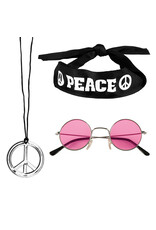 Boland hippie set (hoofdband, bril en ketting)