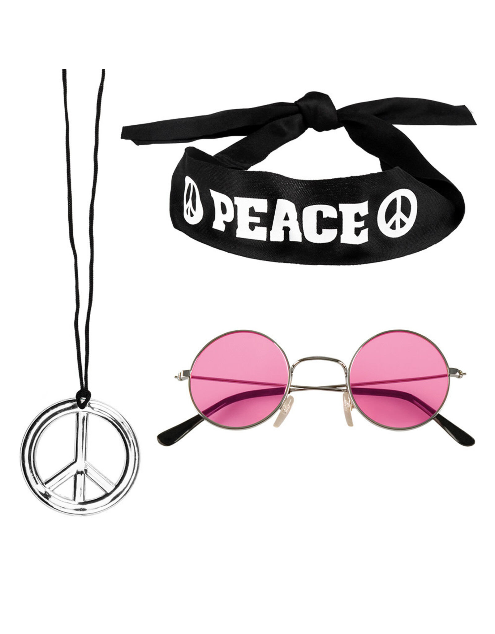 Boland hippie set (hoofdband, bril en ketting)