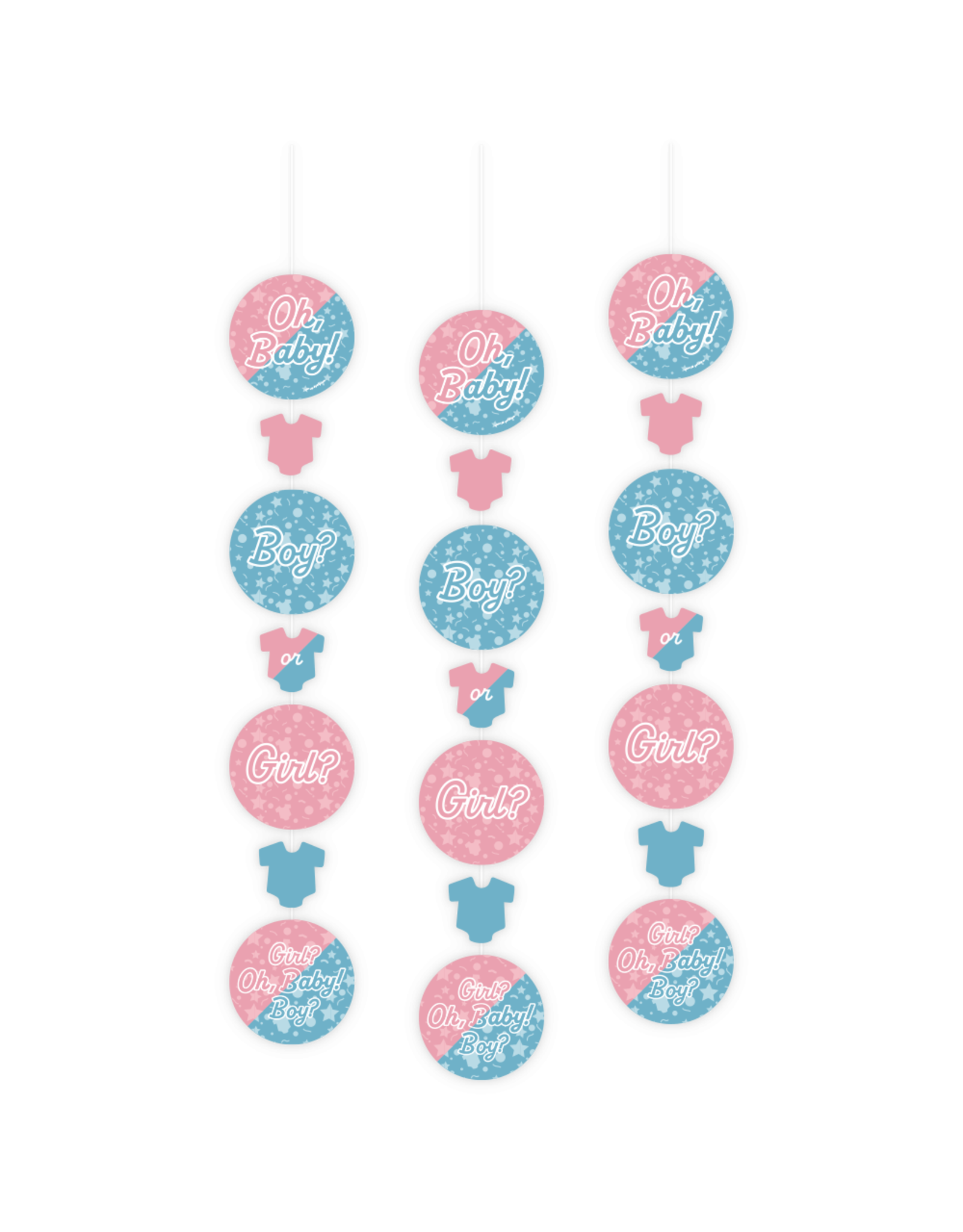 Gender reveal hanging decoration 3-delig