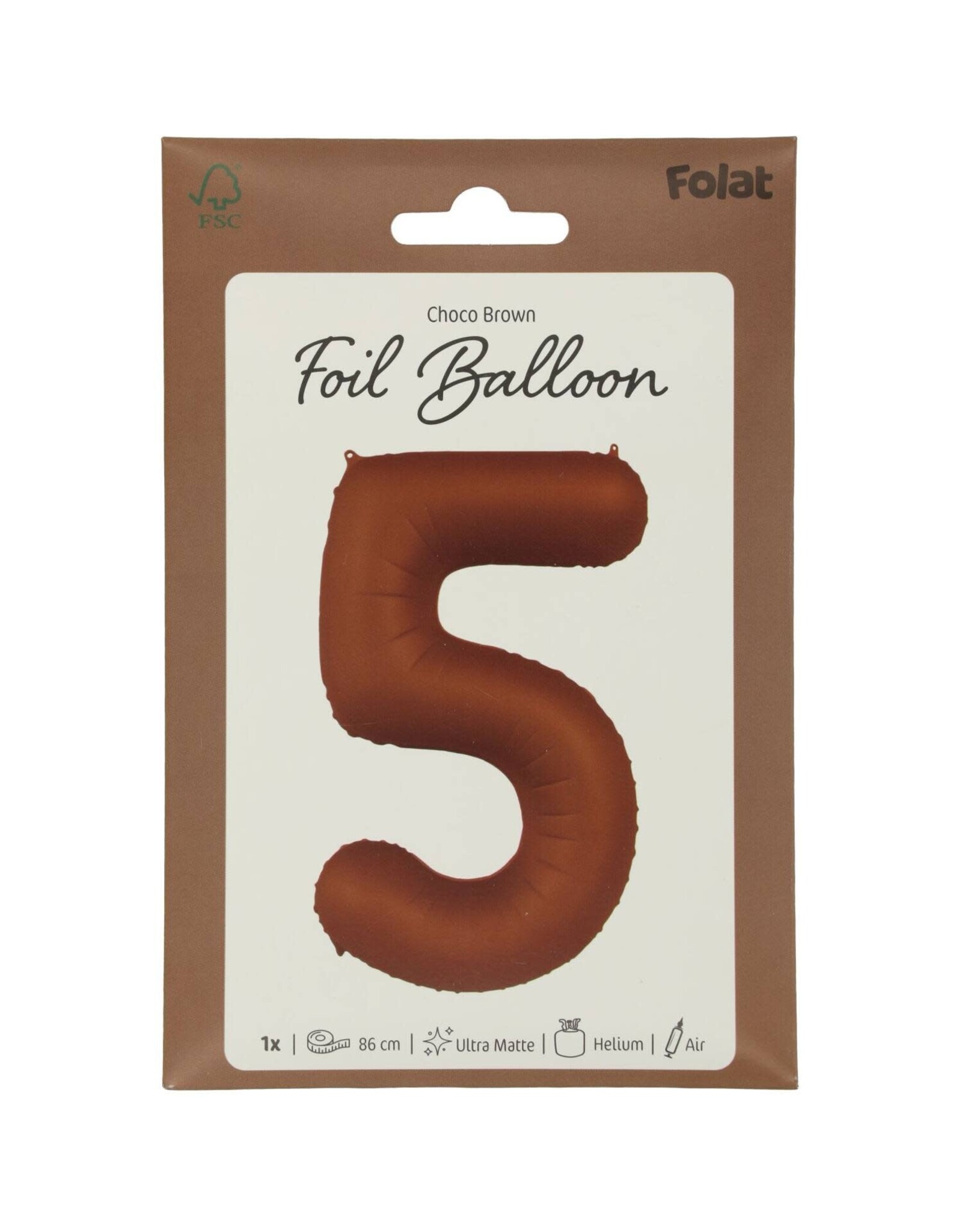 Folieballon choco bruin mat cijfer 5 86 cm