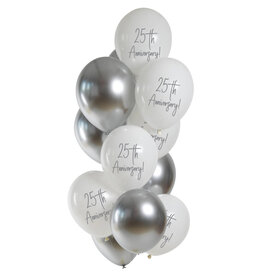Latex ballonnenset 25th anniversary 33 cm 12 stuks