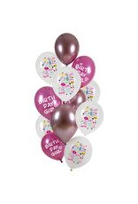 Latex ballonnenset birthday girly 33 cm 12 stuks