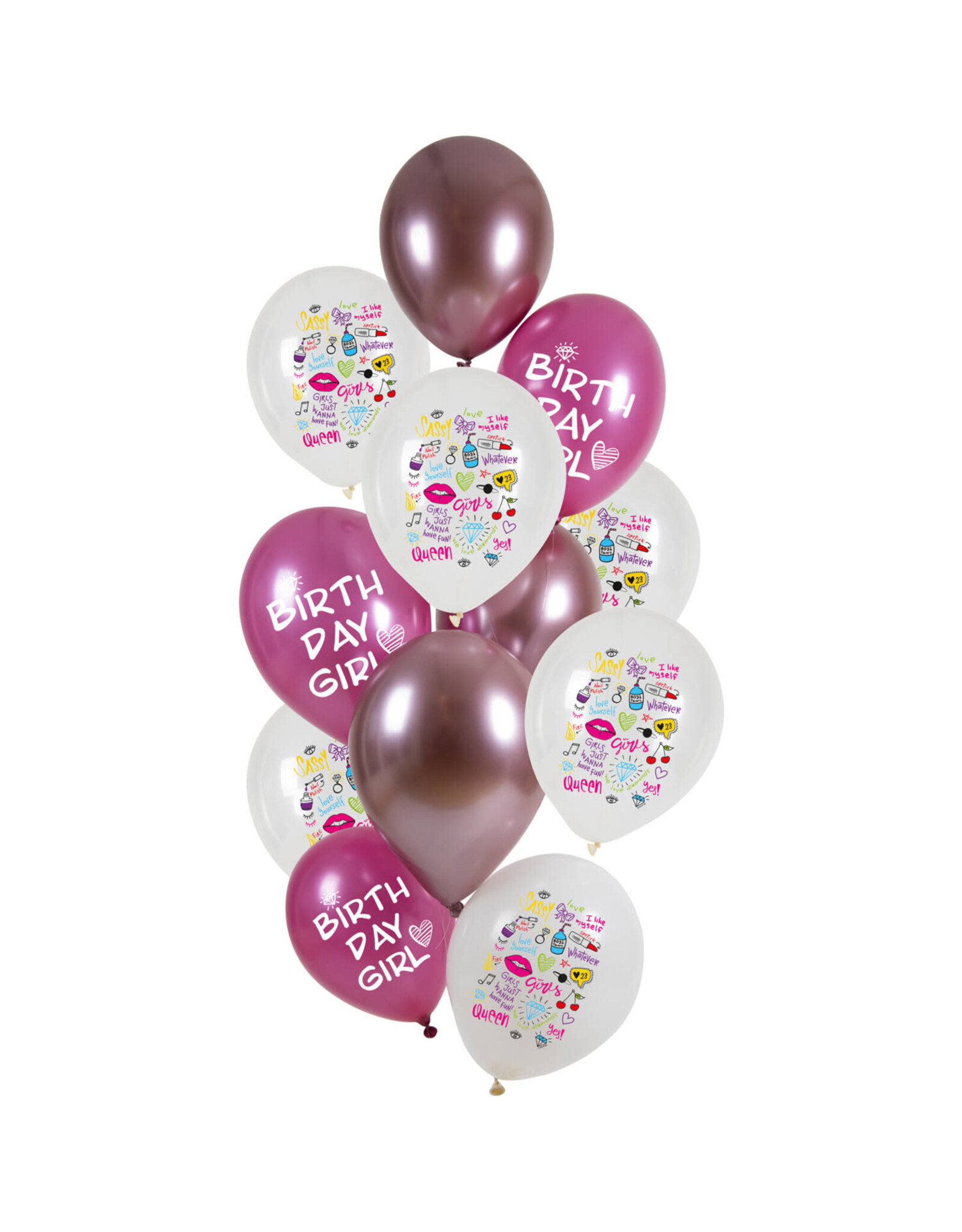 Latex ballonnenset birthday girly 33 cm 12 stuks