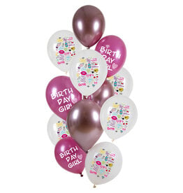 Latex ballonnenset birthday girly 33 cm 12 stuks