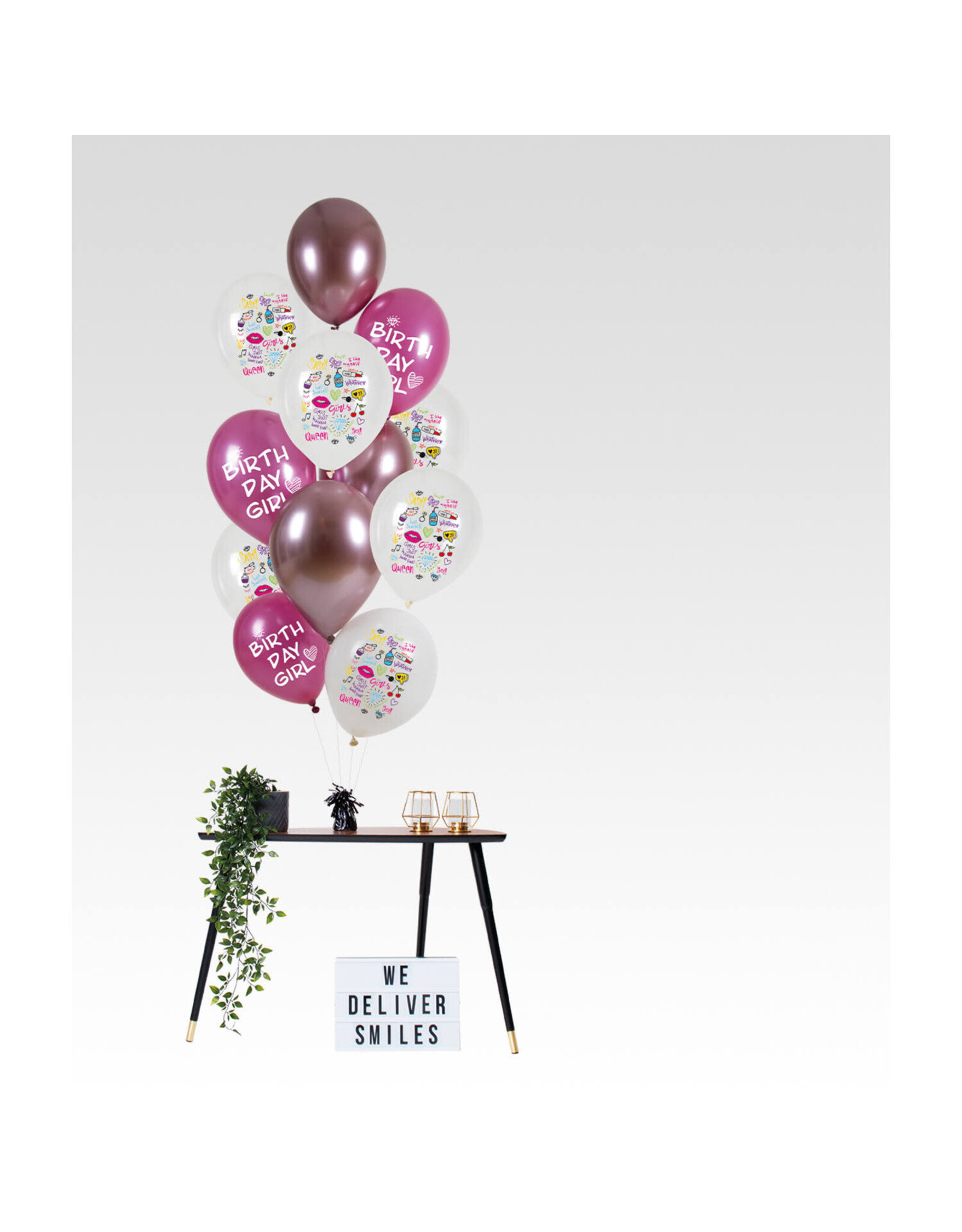 Latex ballonnenset birthday girly 33 cm 12 stuks