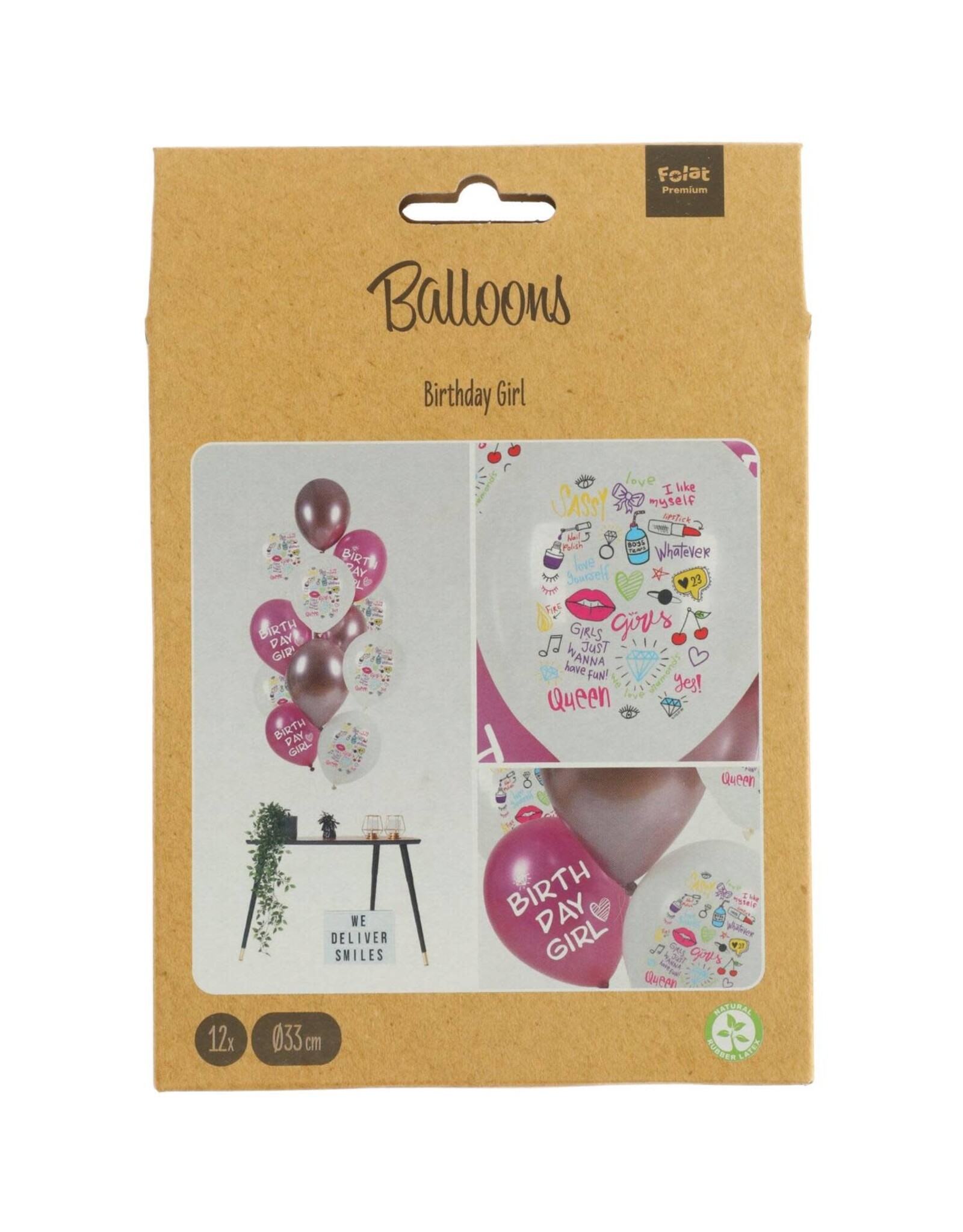 Latex ballonnenset birthday girly 33 cm 12 stuks