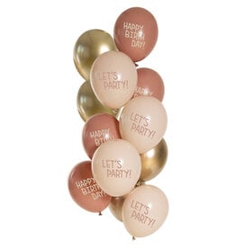 Latex ballonnenset birthday golden blossom 33 cm 12 stuks