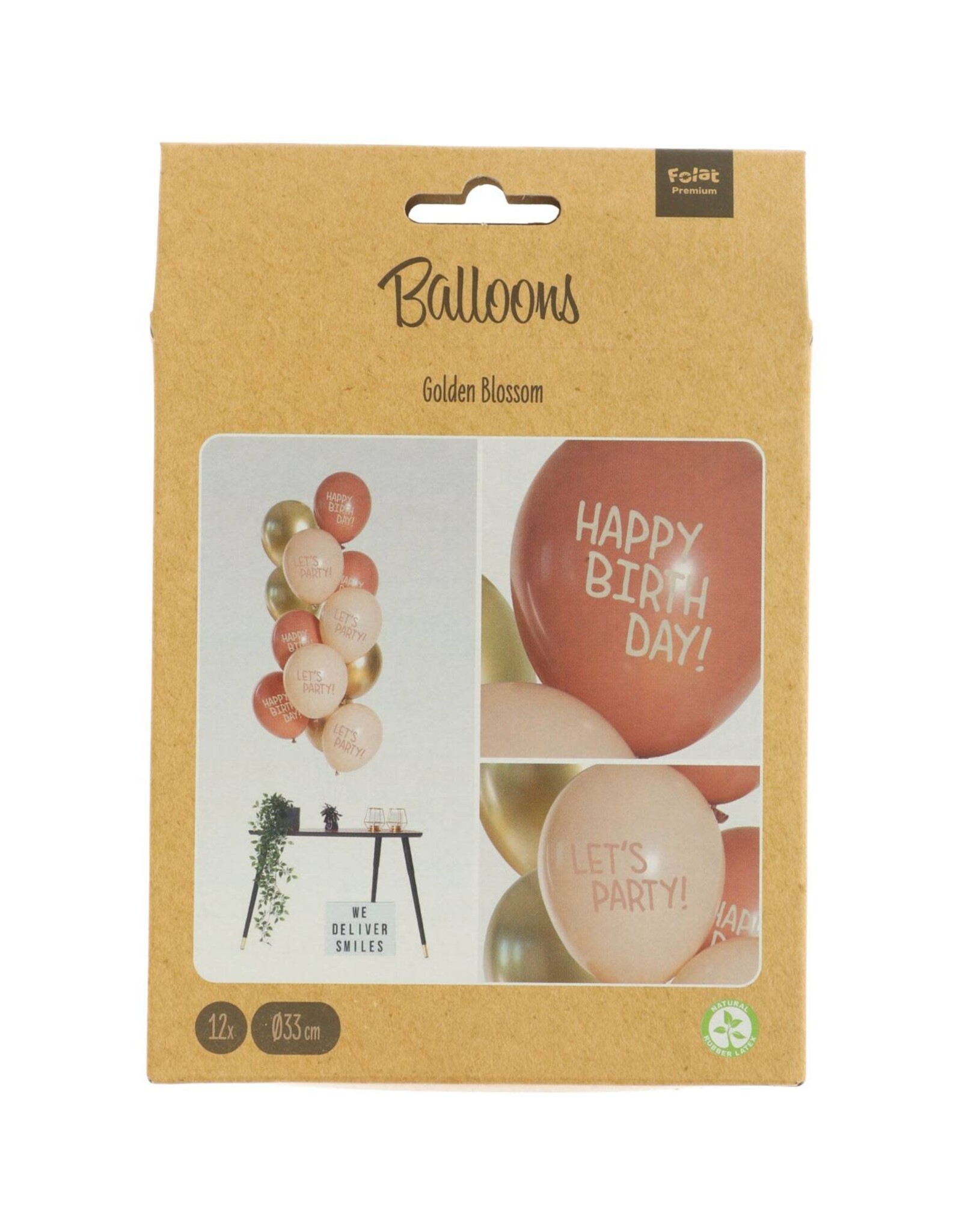 Latex ballonnenset birthday golden blossom 33 cm 12 stuks