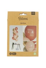 Latex ballonnenset birthday golden blossom 33 cm 12 stuks
