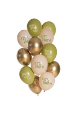 Latex ballonnenset birthday golden olive 33 cm 12 stuks