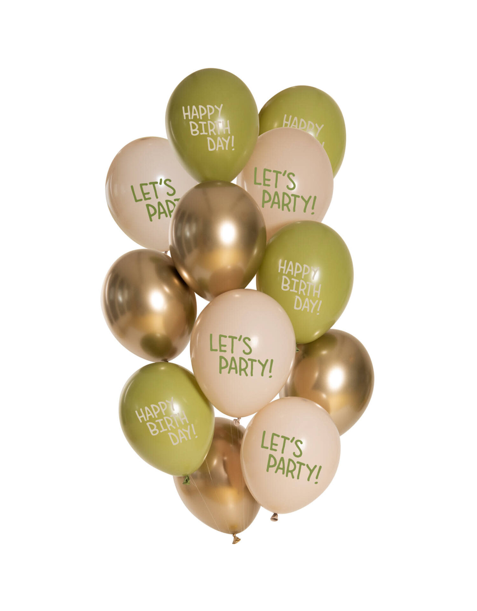 Latex ballonnenset birthday golden olive 33 cm 12 stuks