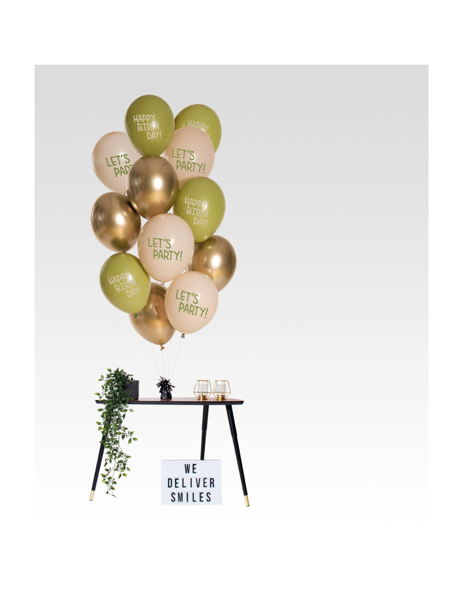Latex ballonnenset birthday golden olive 33 cm 12 stuks
